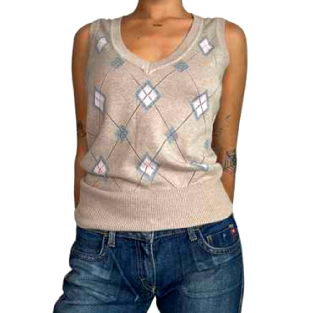 Esprit Beige Argyle Knit Vest L